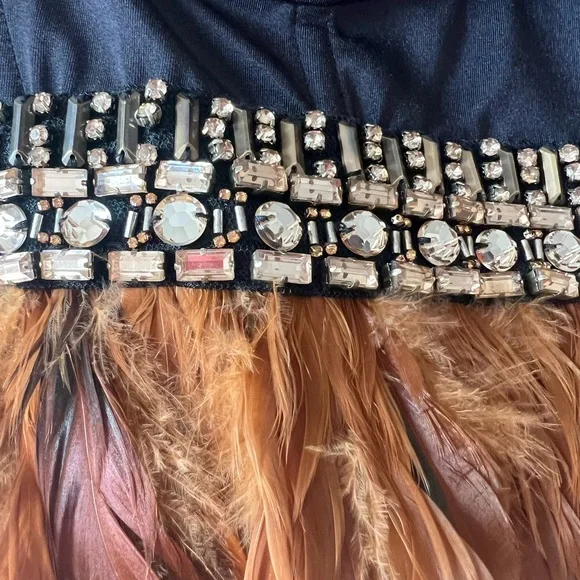 NWT Vintage Y2K Bebe Brown Feather Embellished Black Bustier - Picture 5 of 11